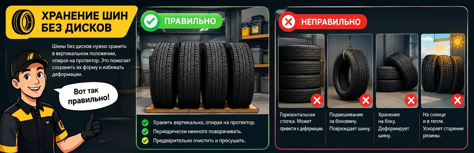 Как правильно хранить шины без дисков