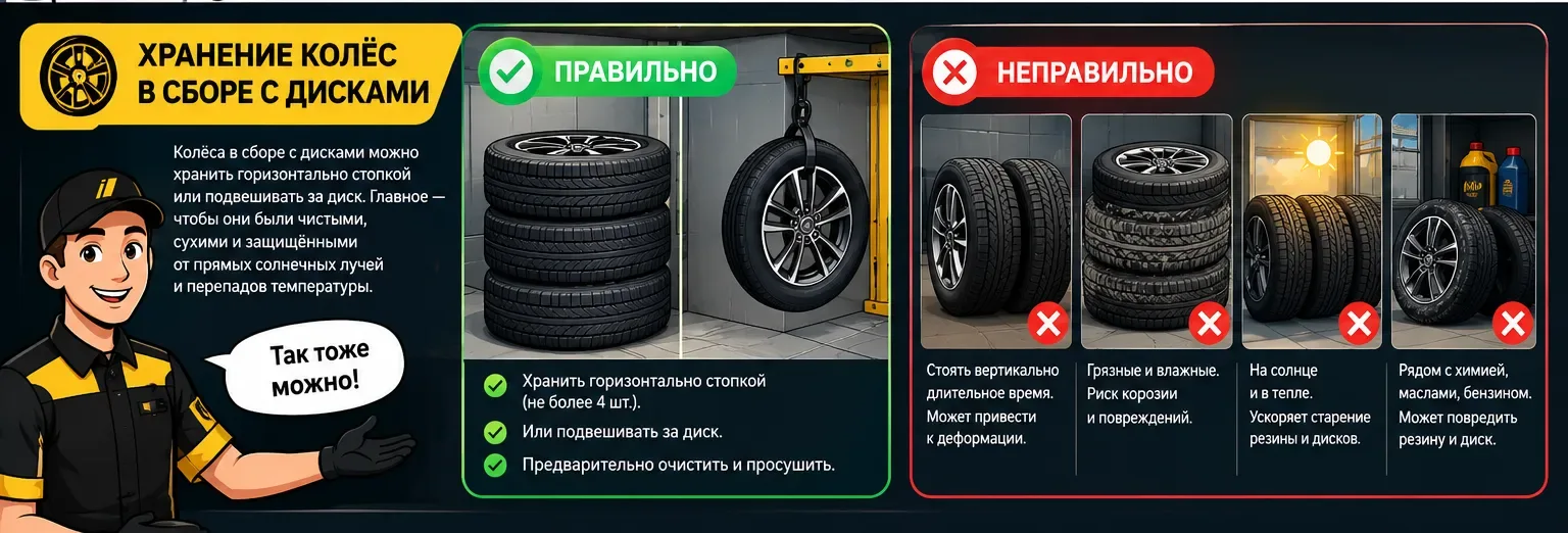 Как правильно хранить колёса в сборе с дисками